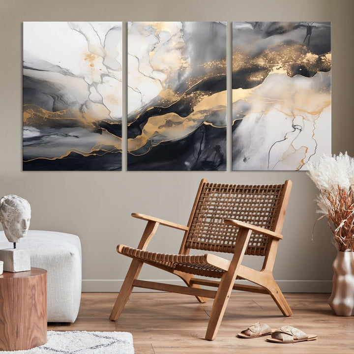 Abstract Painting Gray Gold Canvas Print Contemporary Wall Art Decorative Art