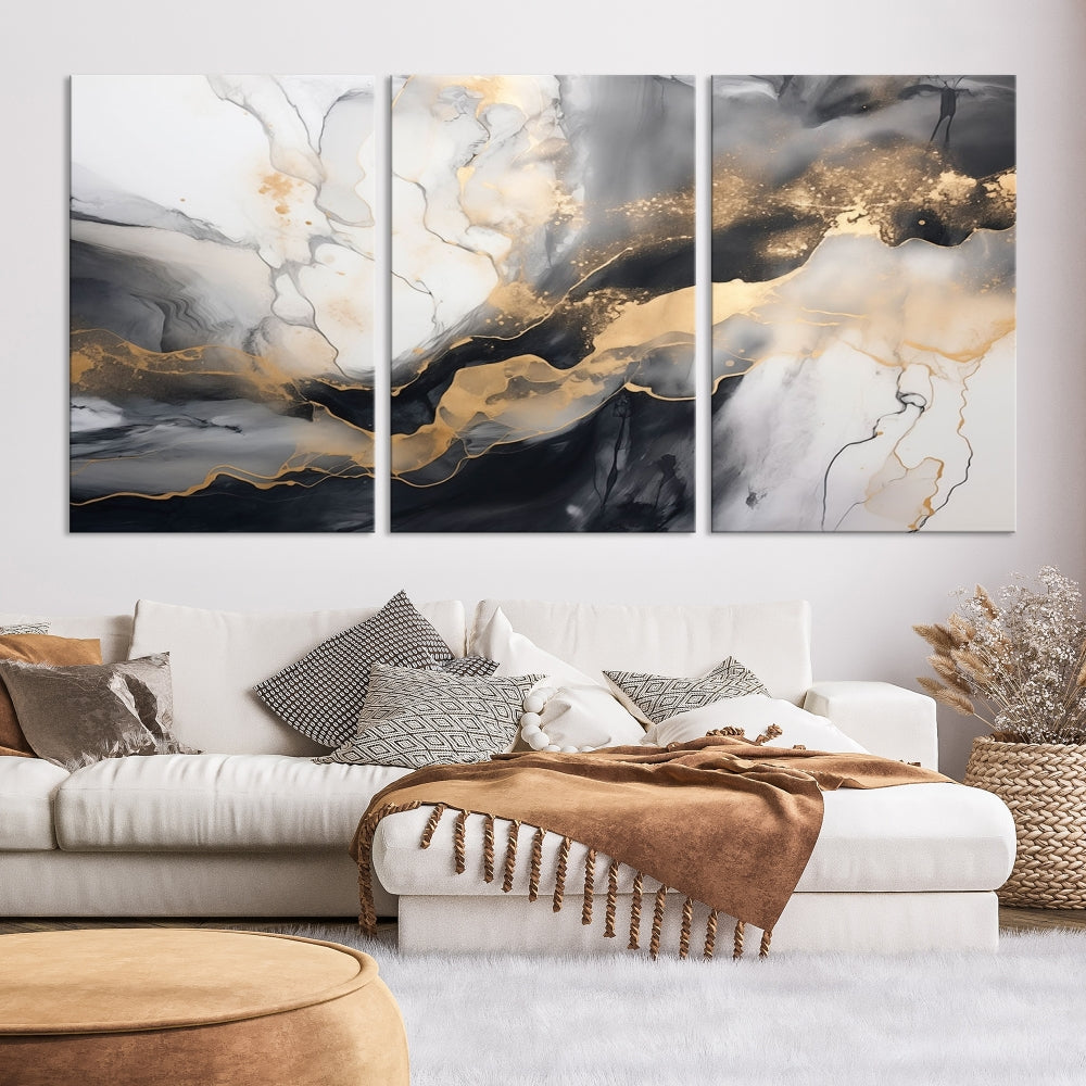 Abstract Painting Gray Gold Canvas Print Contemporary Wall Art Decorative Art