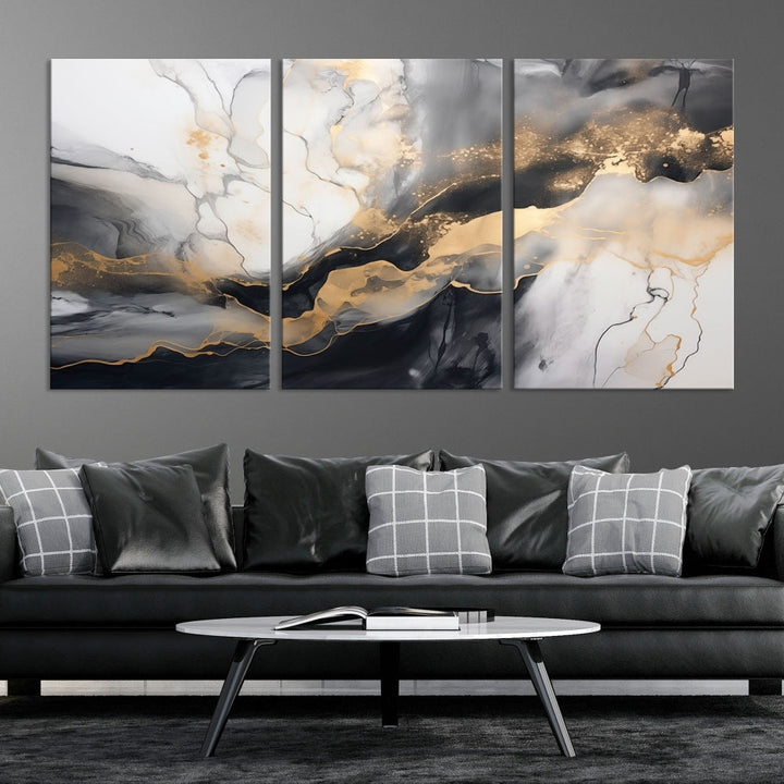 Abstract Painting Gray Gold Canvas Print Contemporary Wall Art Decorative Art