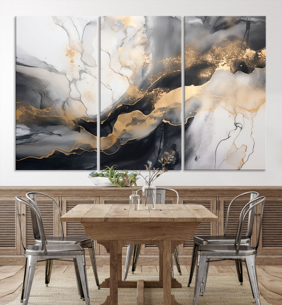 Abstract Painting Gray Gold Canvas Print Contemporary Wall Art Decorative Art