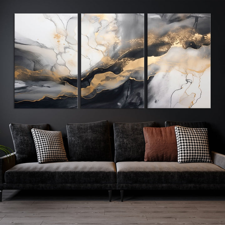 Abstract Painting Gray Gold Canvas Print Contemporary Wall Art Decorative Art