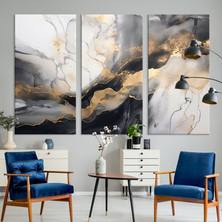 Abstract Painting Gray Gold Canvas Print Contemporary Wall Art Decorative Art