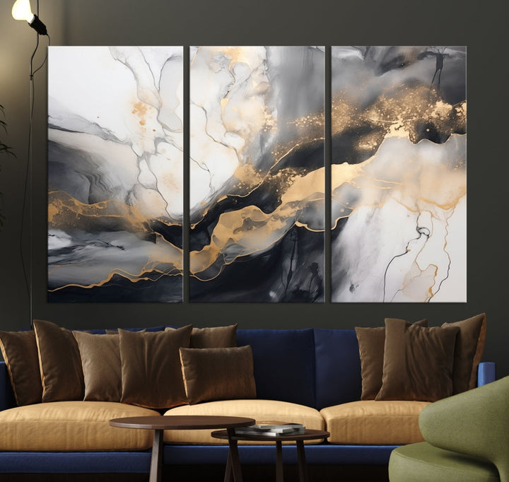 Abstract Painting Gray Gold Canvas Print Contemporary Wall Art Decorative Art