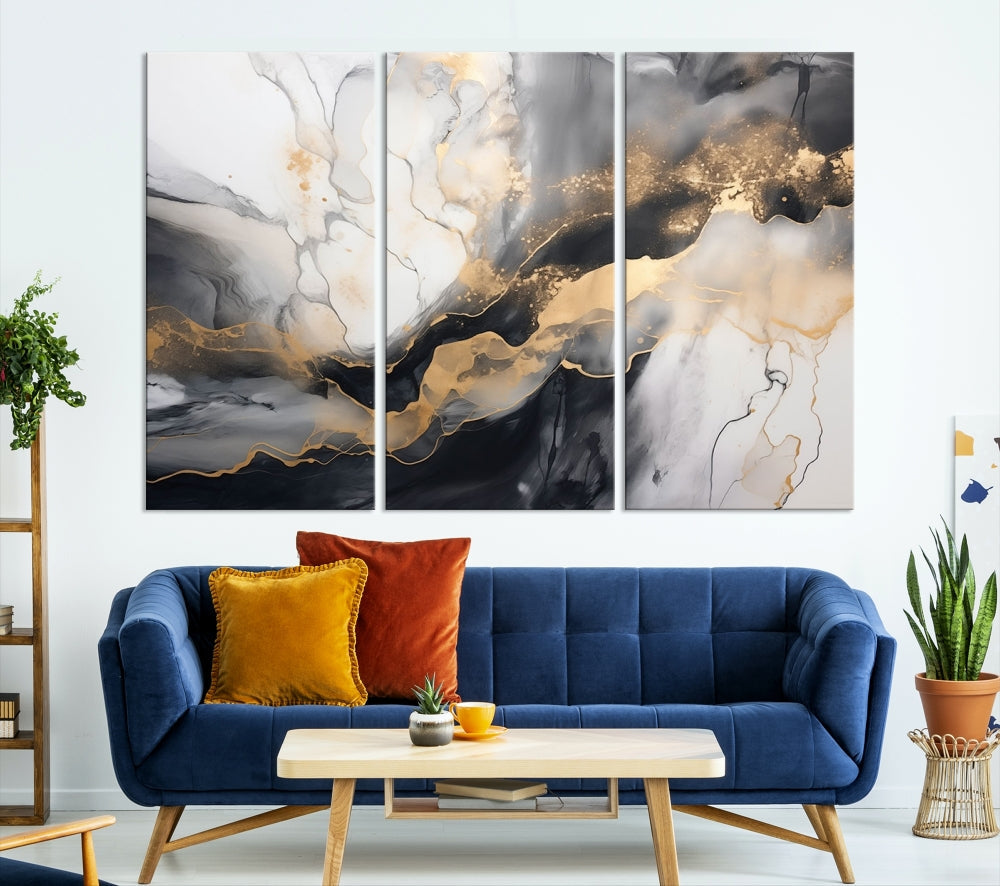 Abstract Painting Gray Gold Canvas Print Contemporary Wall Art Decorative Art