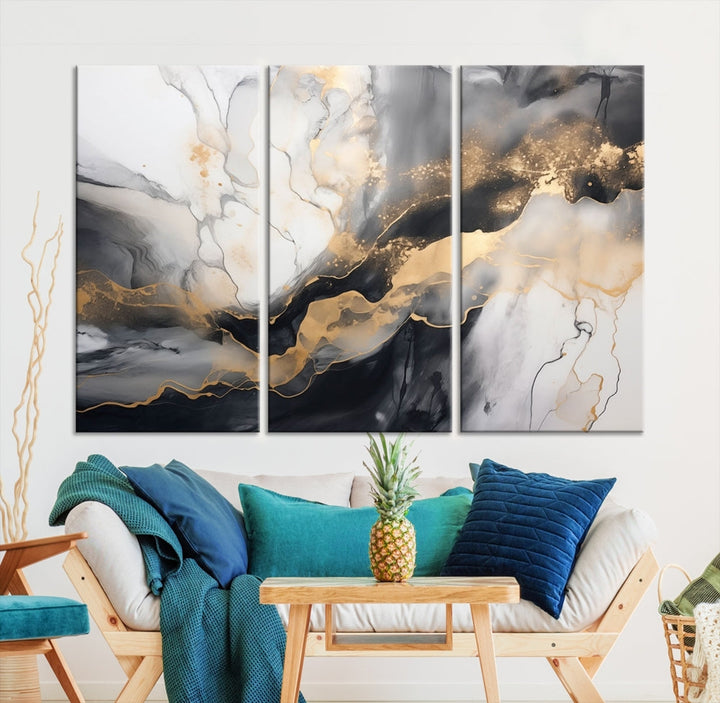 Abstract Painting Gray Gold Canvas Print Contemporary Wall Art Decorative Art