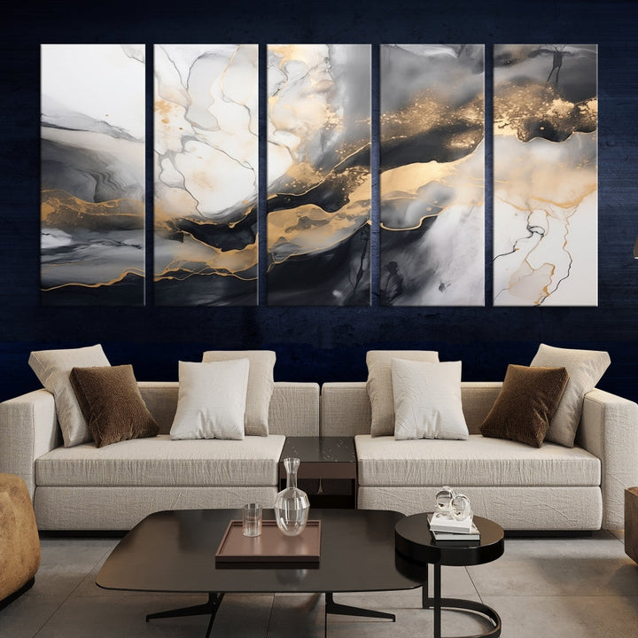 Abstract Painting Gray Gold Canvas Print Contemporary Wall Art Decorative Art