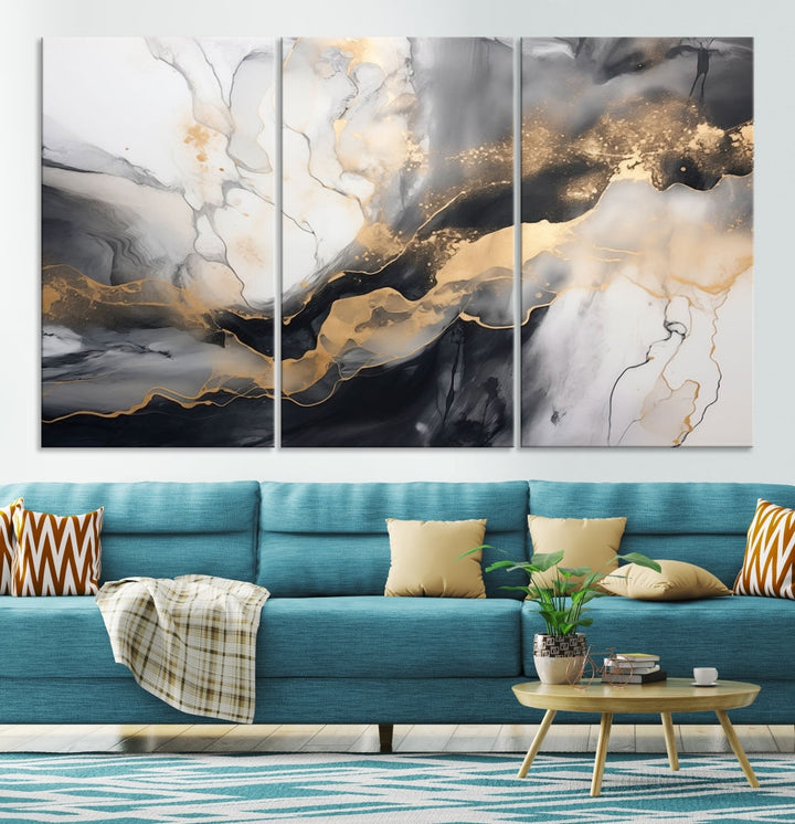 Abstract Painting Gray Gold Canvas Print Contemporary Wall Art Decorative Art