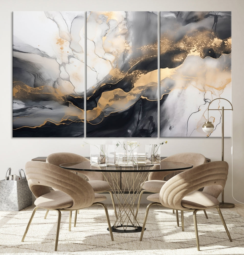 Abstract Painting Gray Gold Canvas Print Contemporary Wall Art Decorative Art