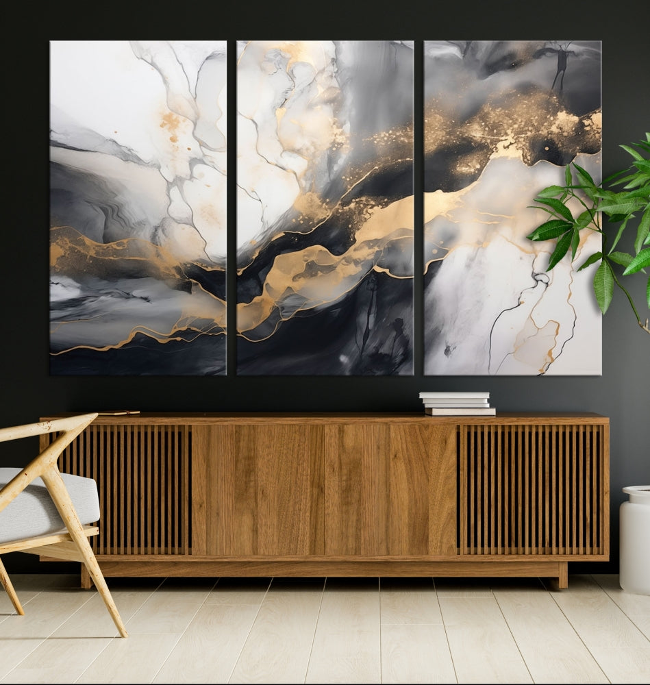 Abstract Painting Gray Gold Canvas Print Contemporary Wall Art Decorative Art