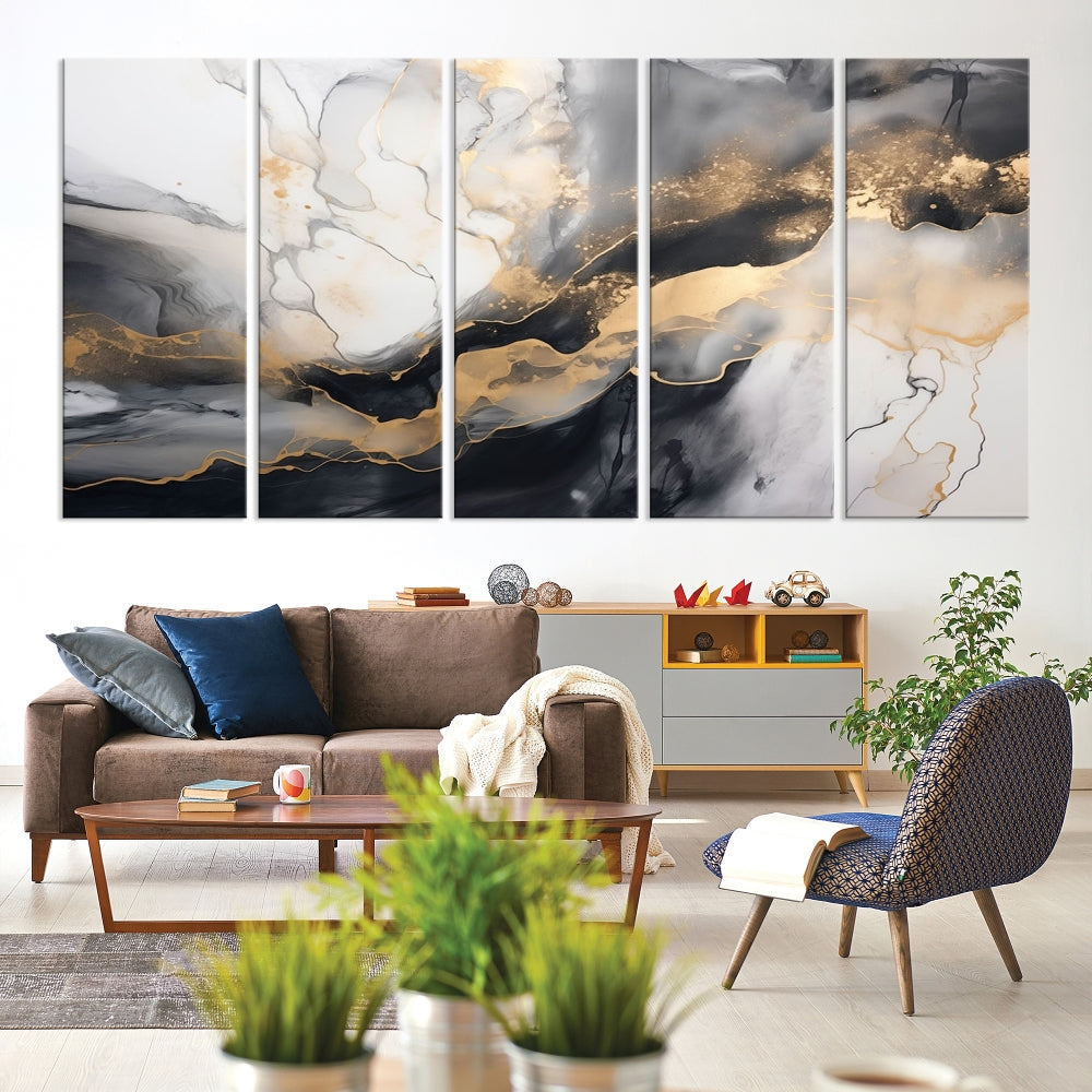 Abstract Painting Gray Gold Canvas Print Contemporary Wall Art Decorative Art