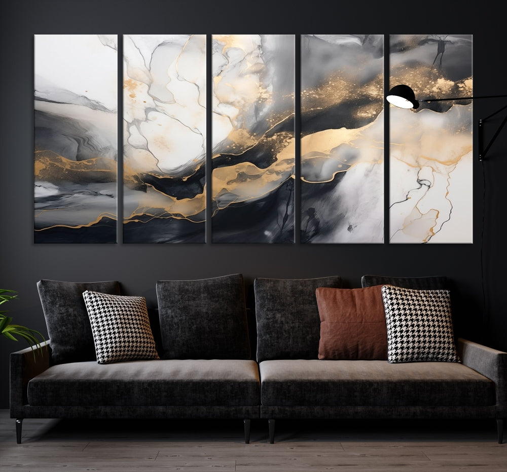 Abstract Painting Gray Gold Canvas Print Contemporary Wall Art Decorative Art