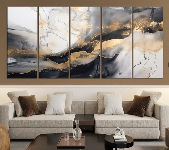 Abstract Painting Gray Gold Canvas Print Contemporary Wall Art Decorative Art