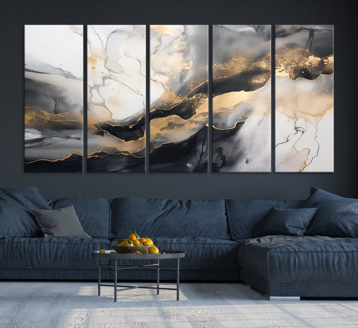 Abstract Painting Gray Gold Canvas Print Contemporary Wall Art Decorative Art