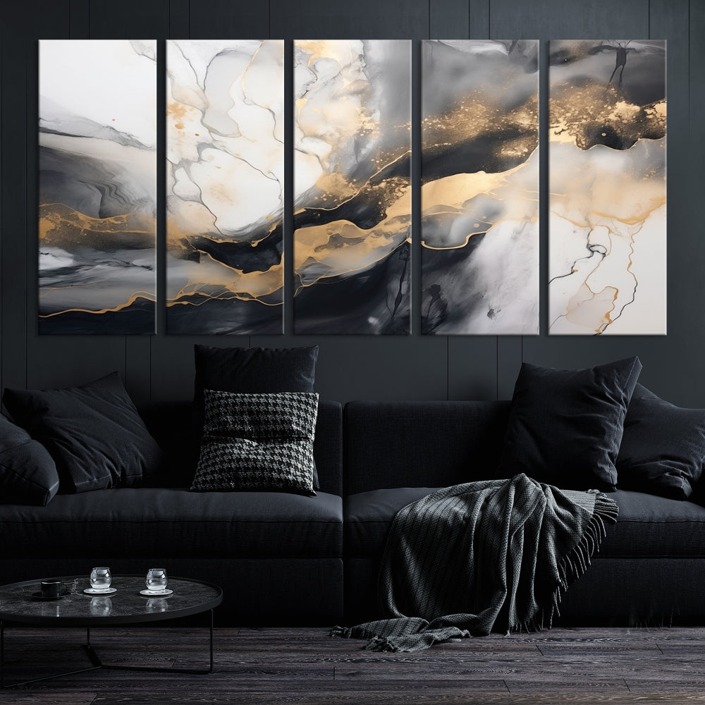 Abstract Painting Gray Gold Canvas Print Contemporary Wall Art Decorative Art