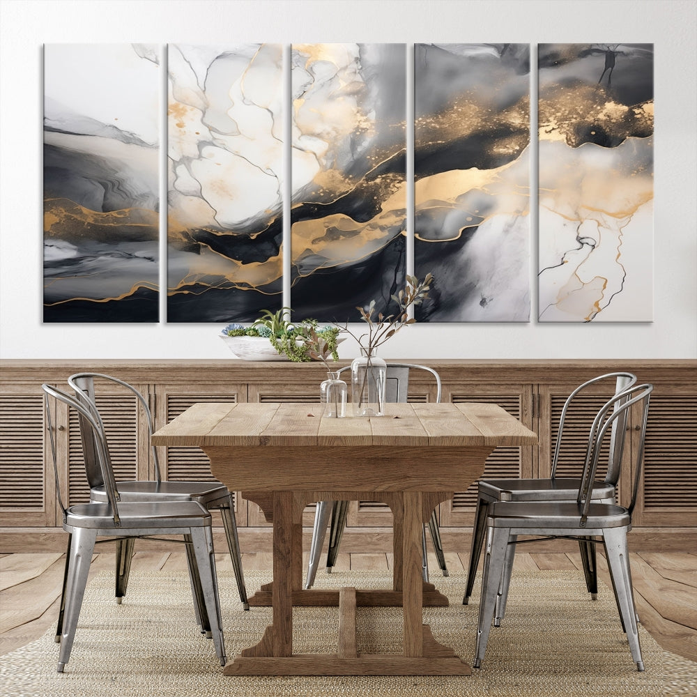 Abstract Painting Gray Gold Canvas Print Contemporary Wall Art Decorative Art