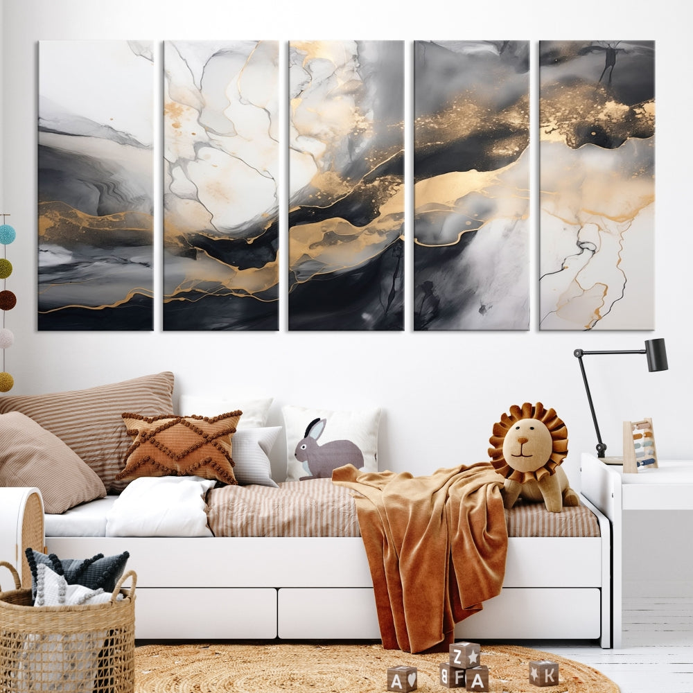 Abstract Painting Gray Gold Canvas Print Contemporary Wall Art Decorative Art