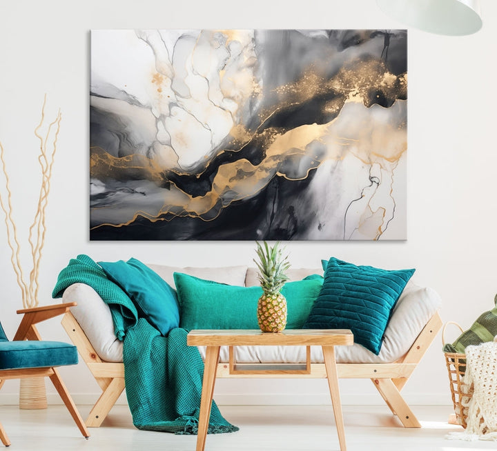 Abstract Painting Gray Gold Canvas Print Contemporary Wall Art Decorative Art