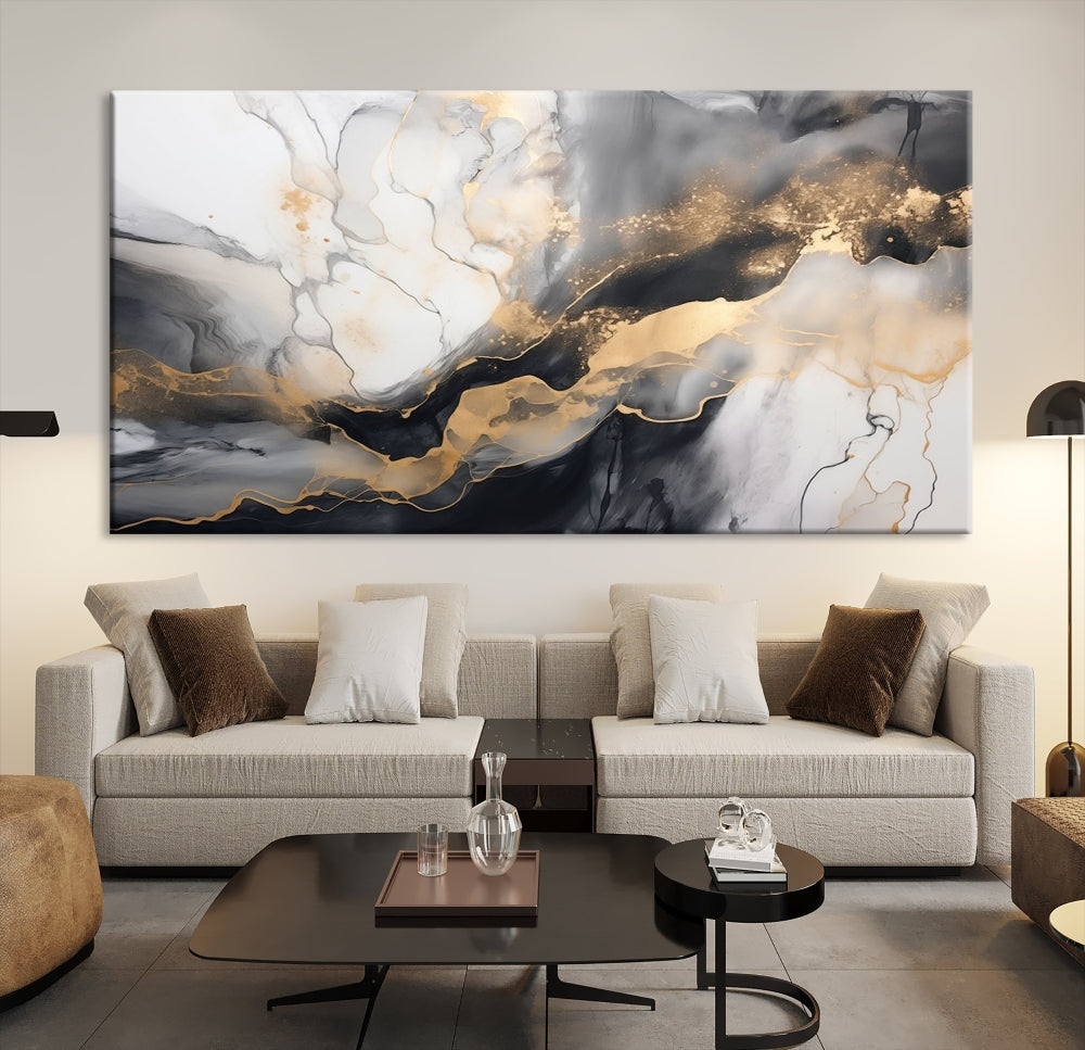 Abstract Painting Gray Gold Canvas Print Contemporary Wall Art Decorative Art