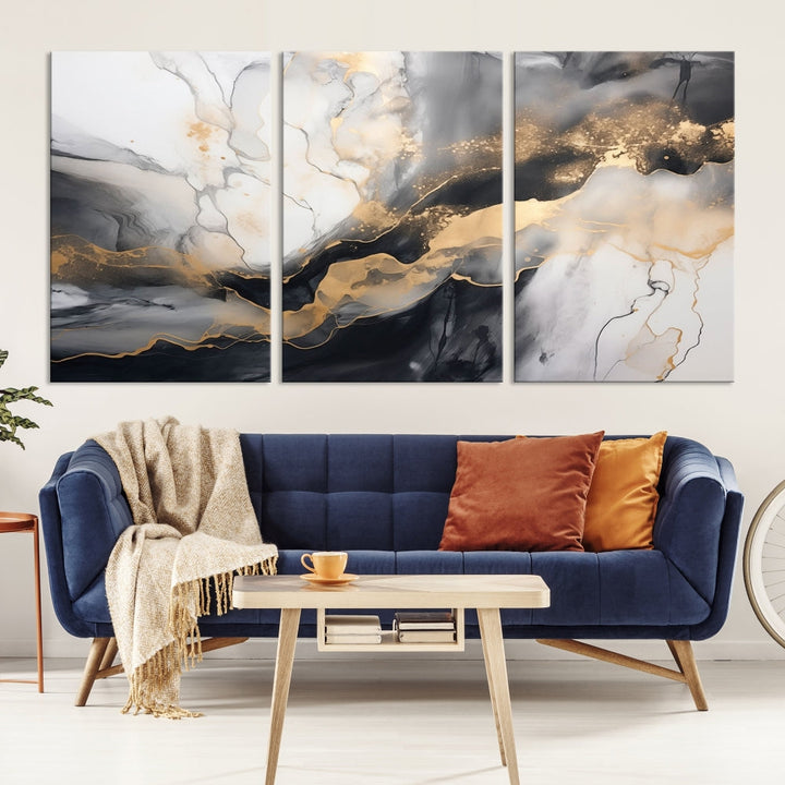 Abstract Painting Gray Gold Canvas Print Contemporary Wall Art Decorative Art