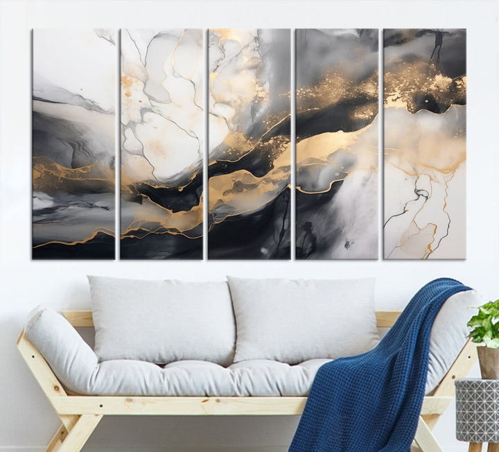 Abstract Painting Gray Gold Canvas Print Contemporary Wall Art Decorative Art