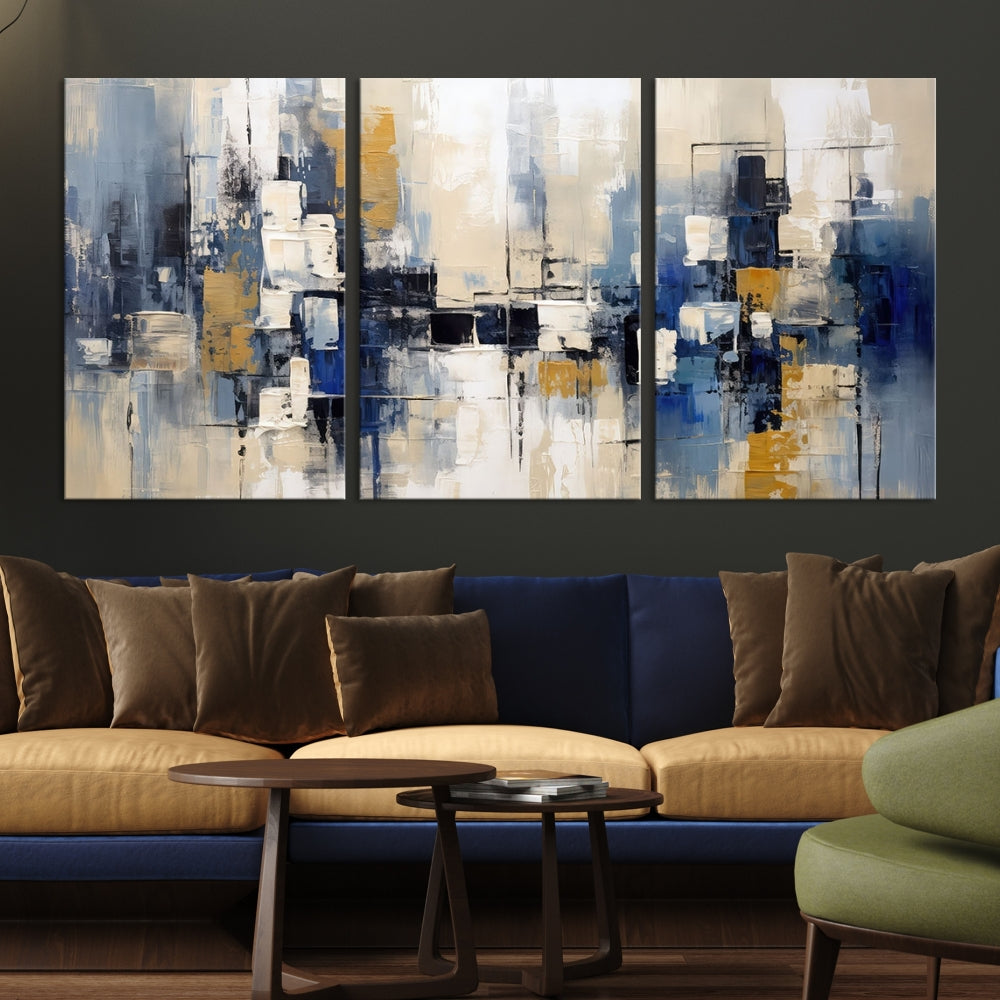 Abstract Shapes Blue Marble Painting Printed on Cotton Canvas Wall Art Print