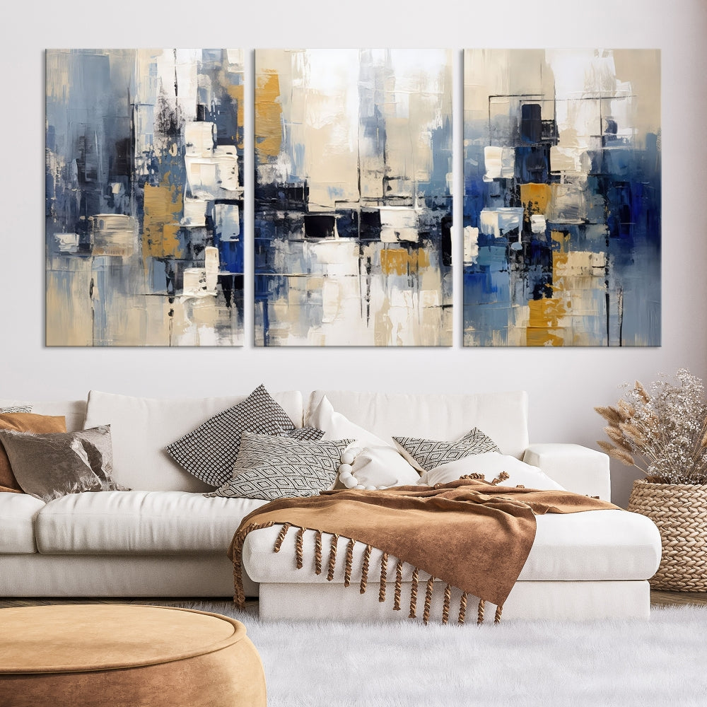 Abstract Shapes Blue Marble Painting Printed on Cotton Canvas Wall Art Print