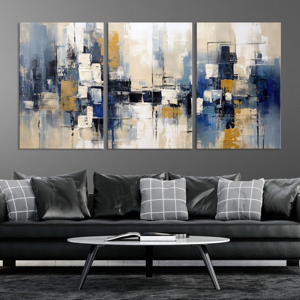 Abstract Shapes Blue Marble Painting Printed on Cotton Canvas Wall Art Print