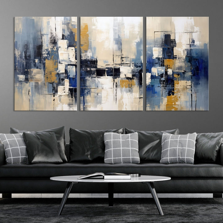 Abstract Shapes Blue Marble Painting Printed on Cotton Canvas Wall Art Print