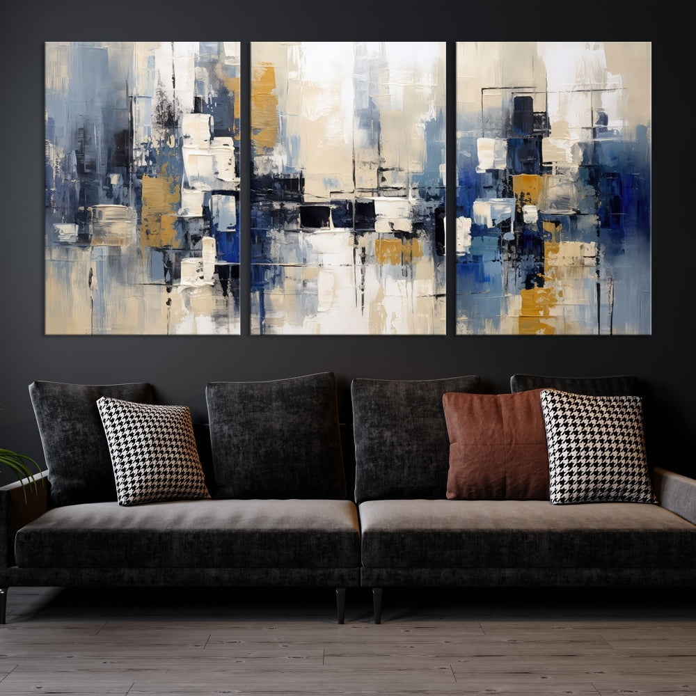 Abstract Shapes Blue Marble Painting Printed on Cotton Canvas Wall Art Print