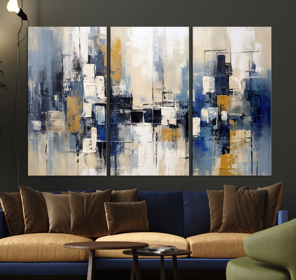 Abstract Shapes Blue Marble Painting Printed on Cotton Canvas Wall Art Print