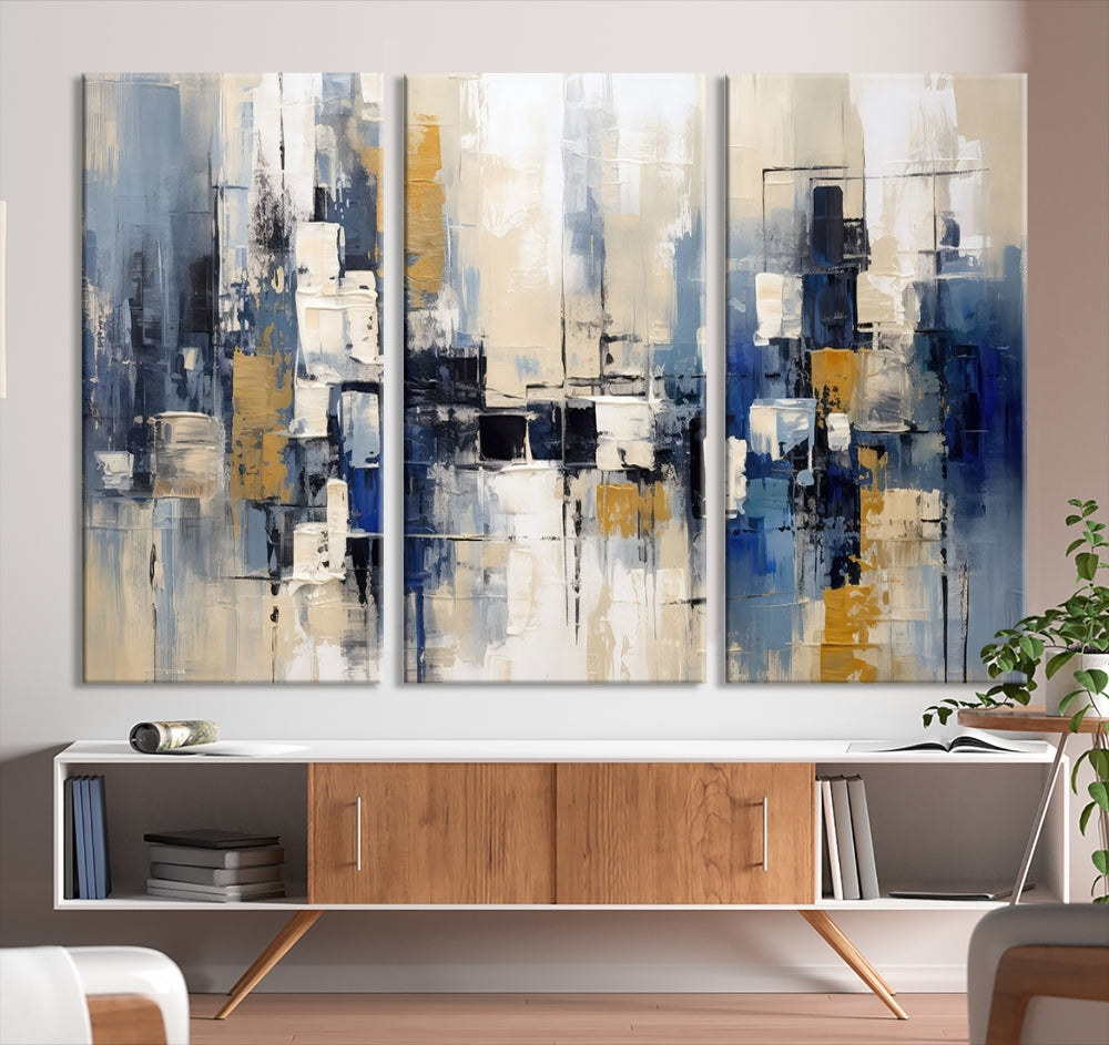 Abstract Shapes Blue Marble Painting Printed on Cotton Canvas Wall Art Print