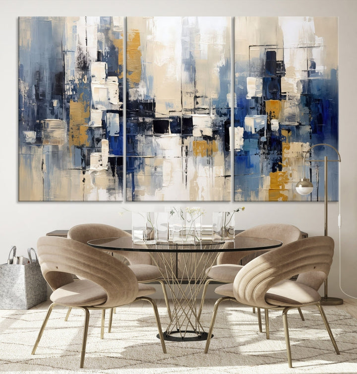 Abstract Shapes Blue Marble Painting Printed on Cotton Canvas Wall Art Print