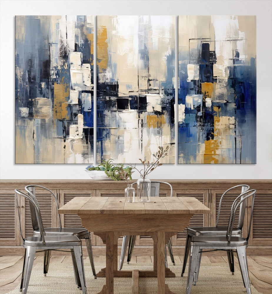 Abstract Shapes Blue Marble Painting Printed on Cotton Canvas Wall Art Print