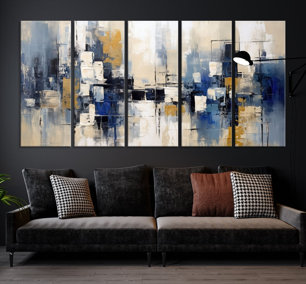 Abstract Shapes Blue Marble Painting Printed on Cotton Canvas Wall Art Print