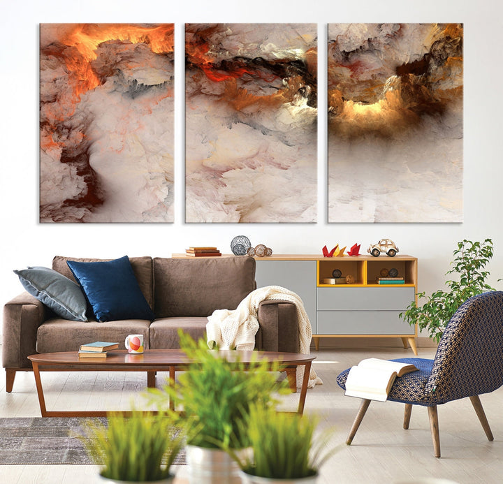 Abstract Smokes Extra Large Canvas Wall Art Print Modern Gray Artwork