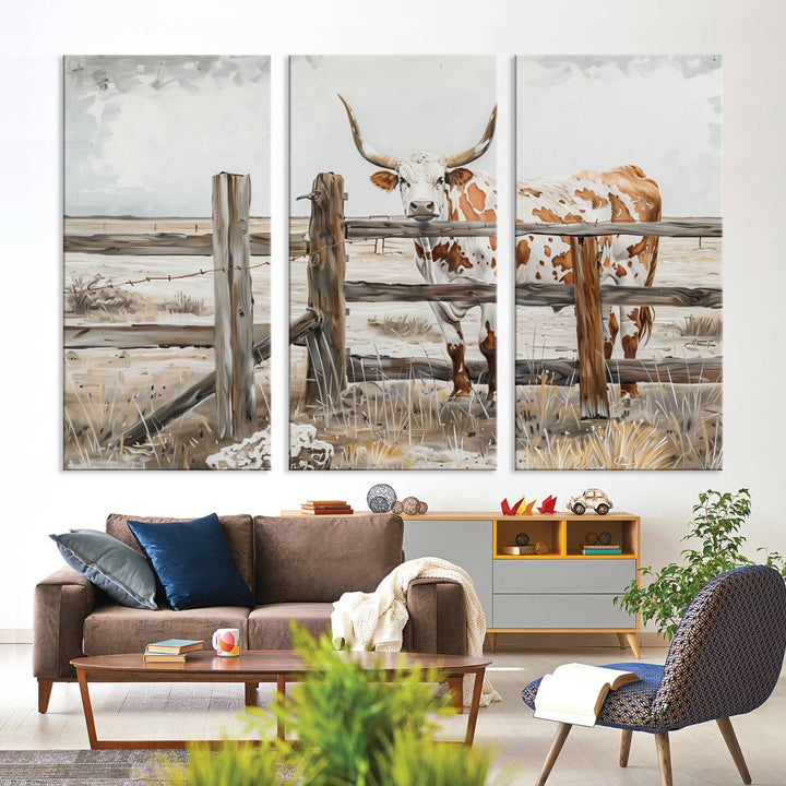 Abstract Texas Longhorn Cow Wall Art Canvas Print