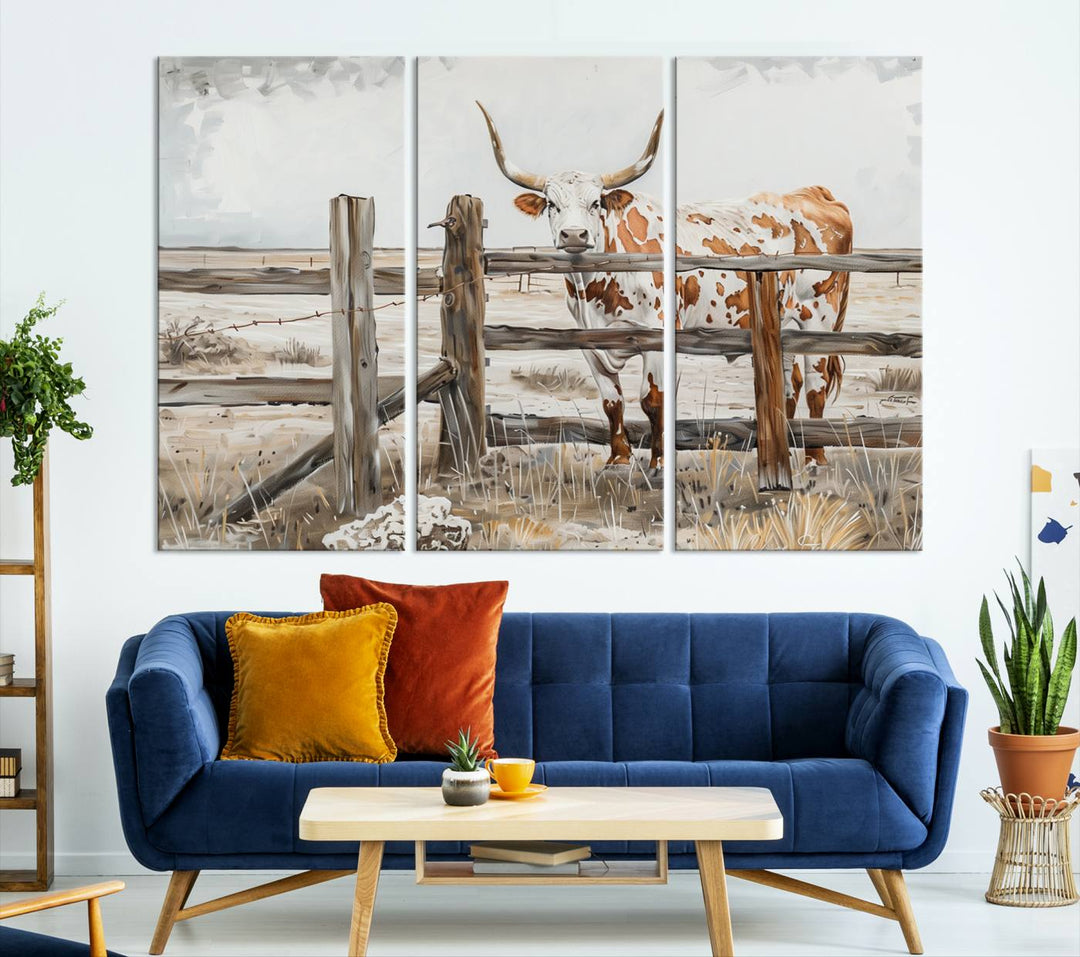 Abstract Texas Longhorn Cow Wall Art Canvas Print