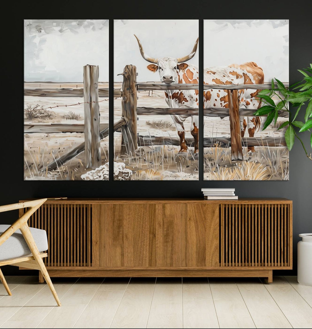 Abstract Texas Longhorn Cow Wall Art Canvas Print