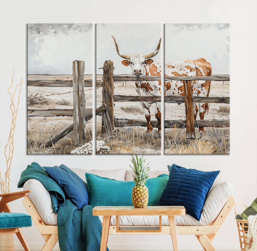 Abstract Texas Longhorn Cow Wall Art Canvas Print