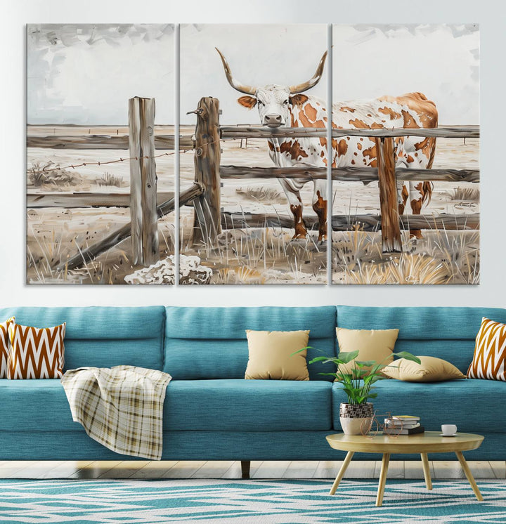 Abstract Texas Longhorn Cow Wall Art Canvas Print