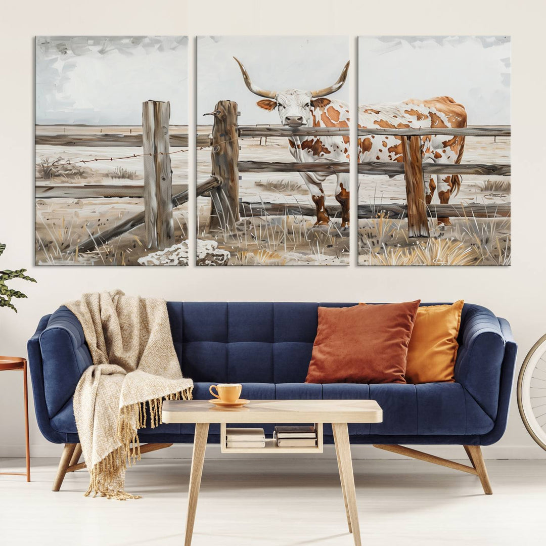 Abstract Texas Longhorn Cow Wall Art Canvas Print