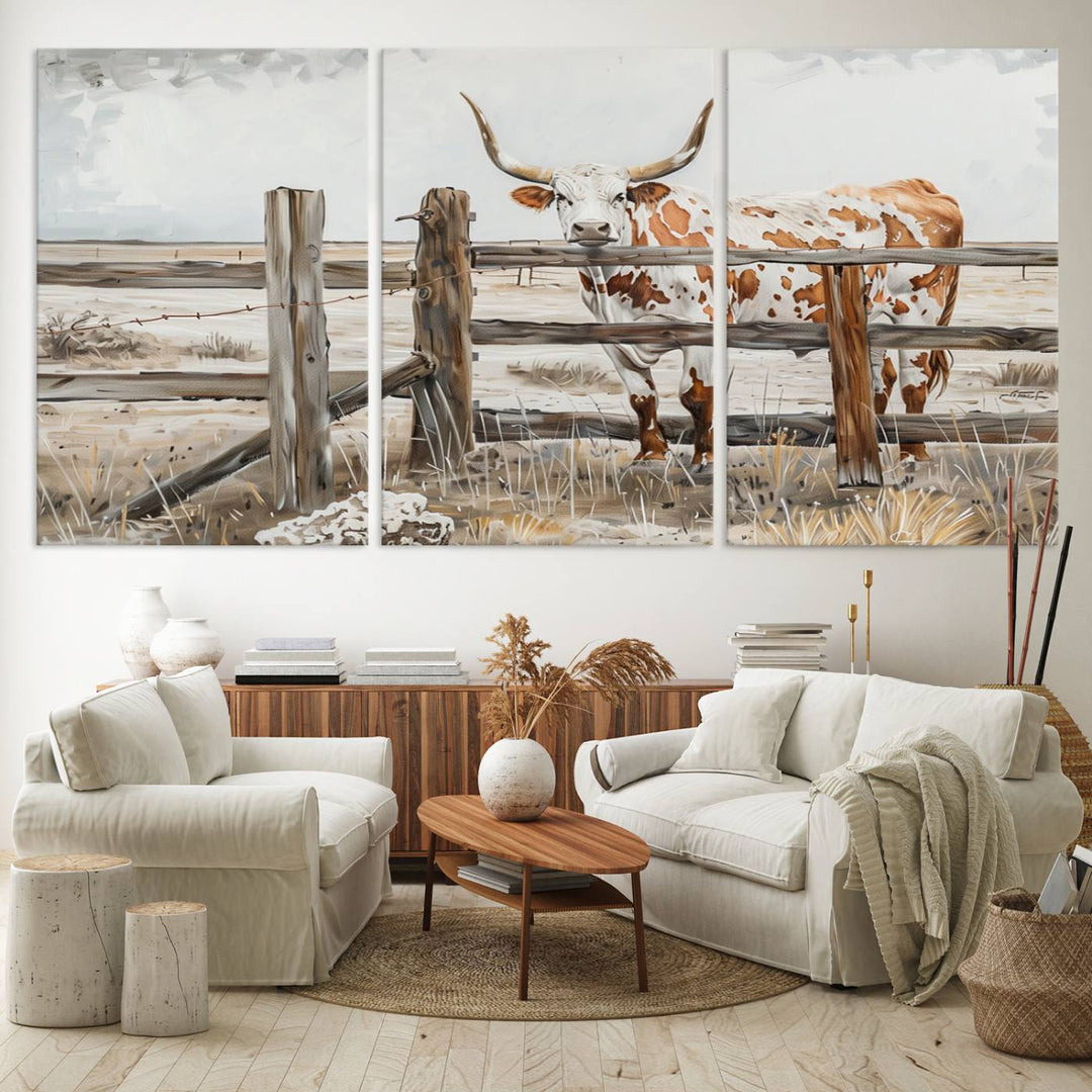 Abstract Texas Longhorn Cow Wall Art Canvas Print