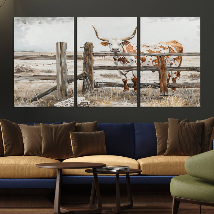 Abstract Texas Longhorn Cow Wall Art Canvas Print