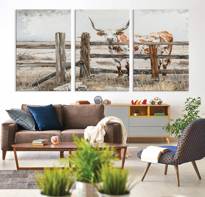 Abstract Texas Longhorn Cow Wall Art Canvas Print