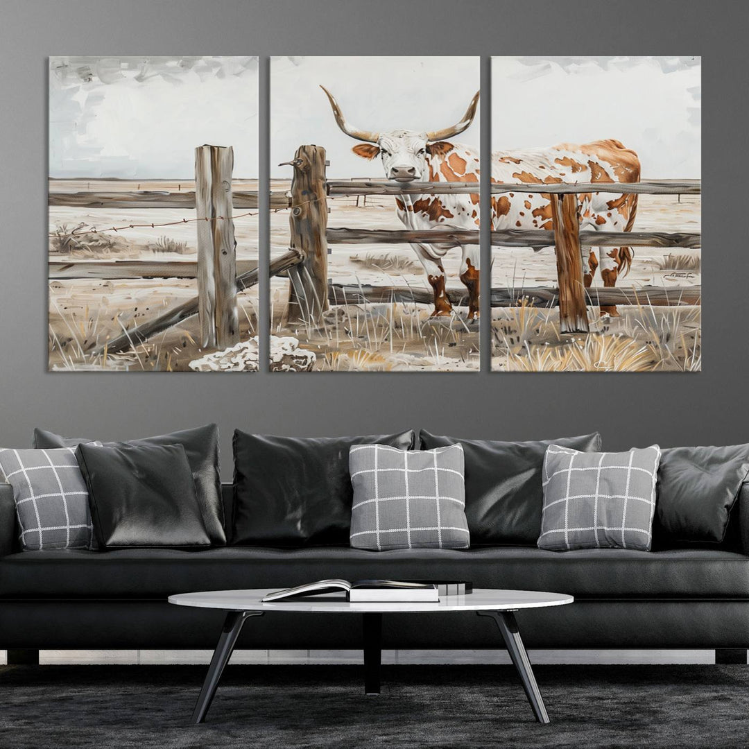 Abstract Texas Longhorn Cow Wall Art Canvas Print