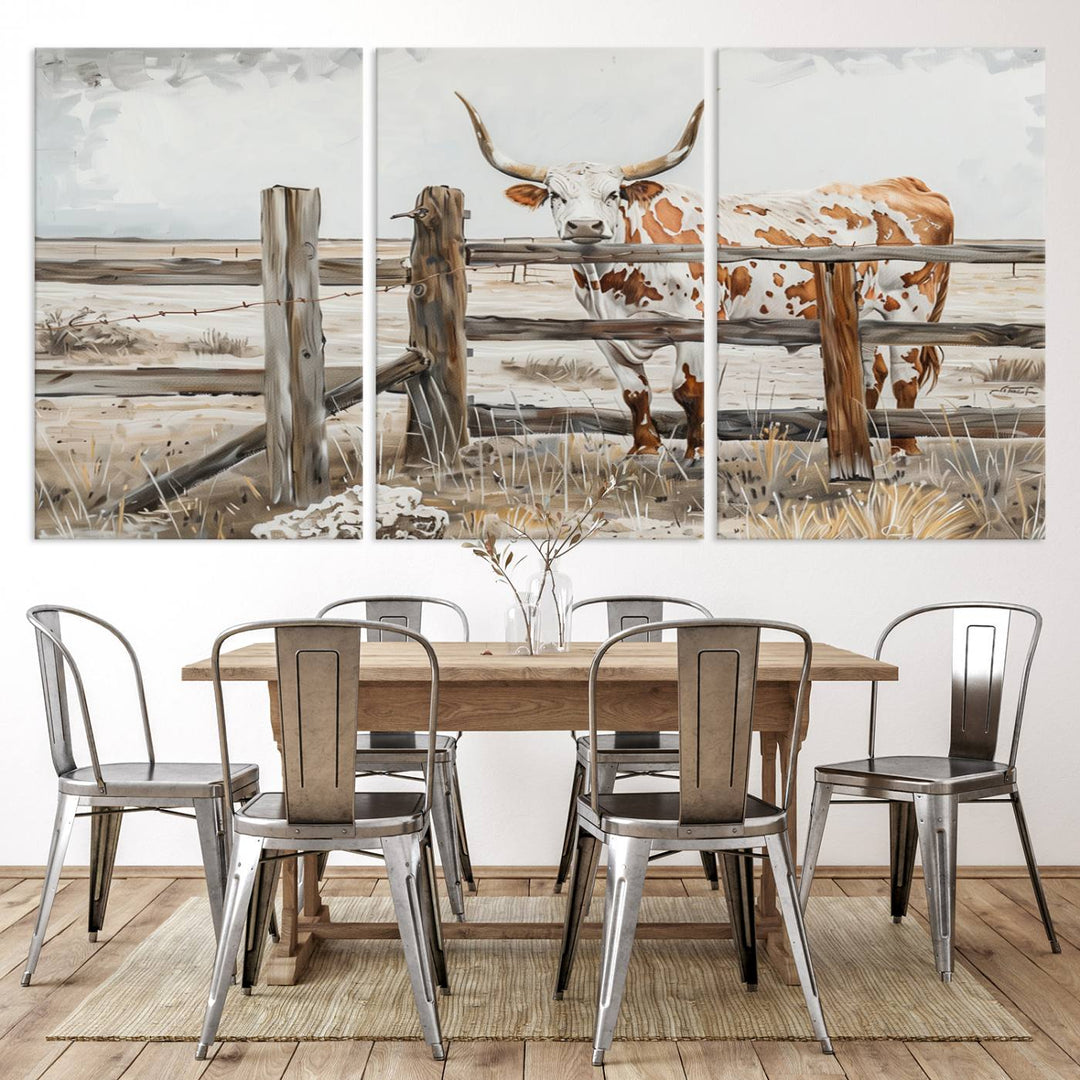 Abstract Texas Longhorn Cow Wall Art Canvas Print