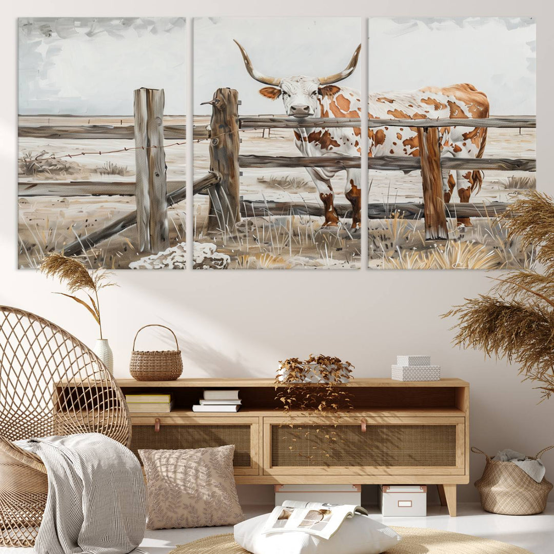 Abstract Texas Longhorn Cow Wall Art Canvas Print