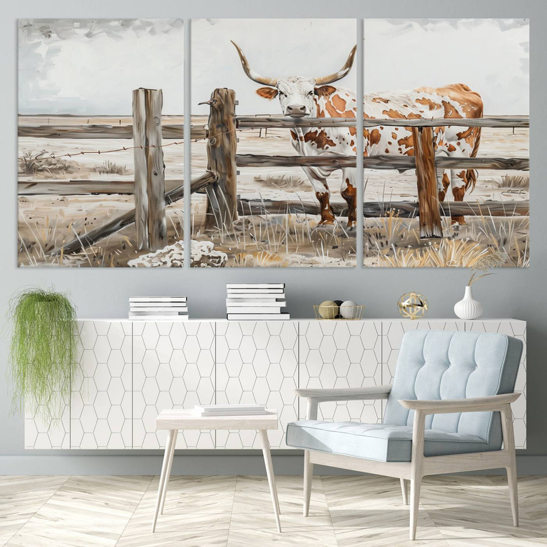 Abstract Texas Longhorn Cow Wall Art Canvas Print