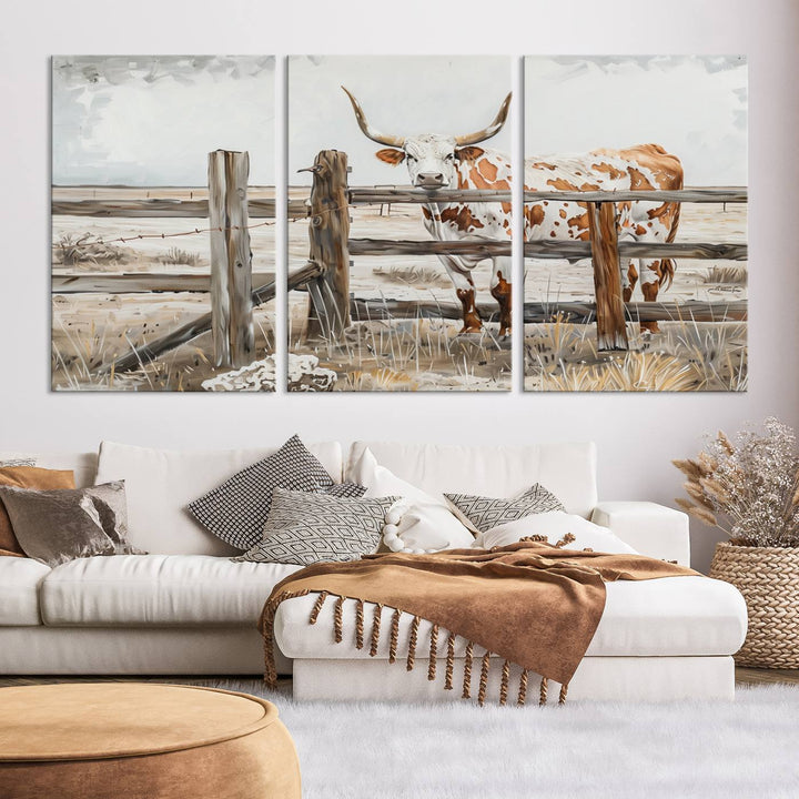 Abstract Texas Longhorn Cow Wall Art Canvas Print