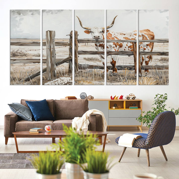 Abstract Texas Longhorn Cow Wall Art Canvas Print